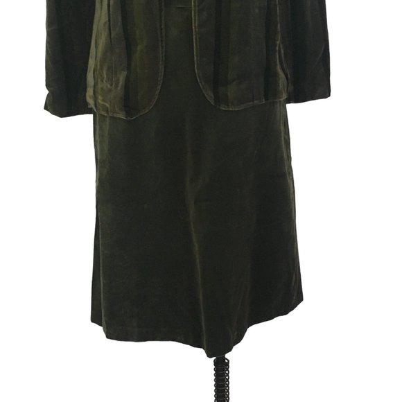 Tan Jay Green Velvet Skirt Suit, Jacket Blazer, Open Front,‎ sz 12, 28 waist - Picture 3 of 14
